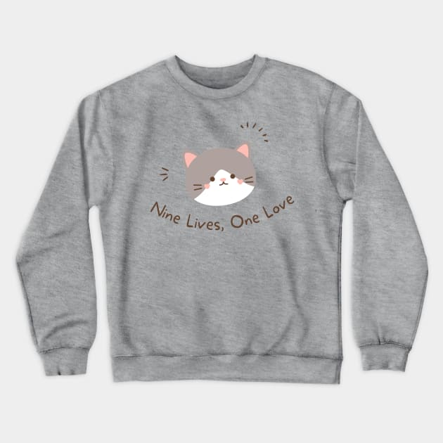 Nine Lives, One Love Cat Crewneck Sweatshirt by Teeliciously